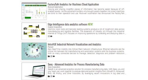 Searching on “analytics” in the New Products for Engineers database returns 245 entries that may help when you need more than speadsheets. Courtesy: CFE Media and Technology New Products for Engineers Database.